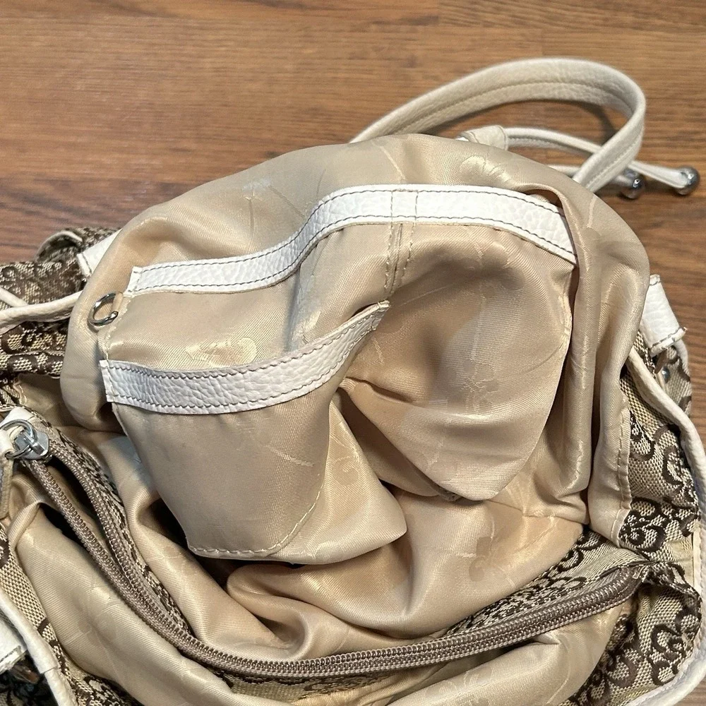 Kathy Van Zeeland Gold Metallic‎ Shopper Tan Floral Purse Handbag w/ Keychain